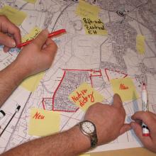 Der Plan gibt Aufschluss über städtebauliche Entwicklungsoptionen Plan mit städtebaulichen Entwicklungsoptionen